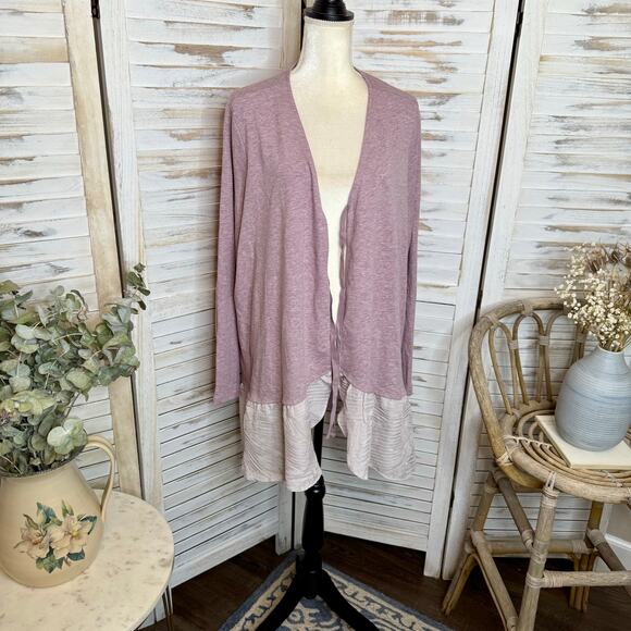 LOGO LOUNGE Women's PLUS 2X Long Sleeve Front Tie Cardigan Top Purple Fairy - Picture 3 of 15